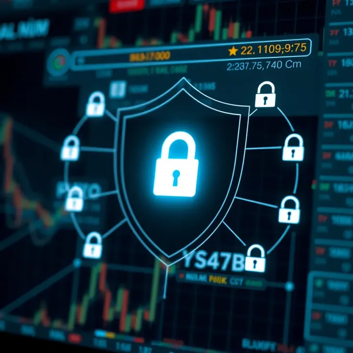 Visual representation of a shield protecting a digital account with password symbols around it