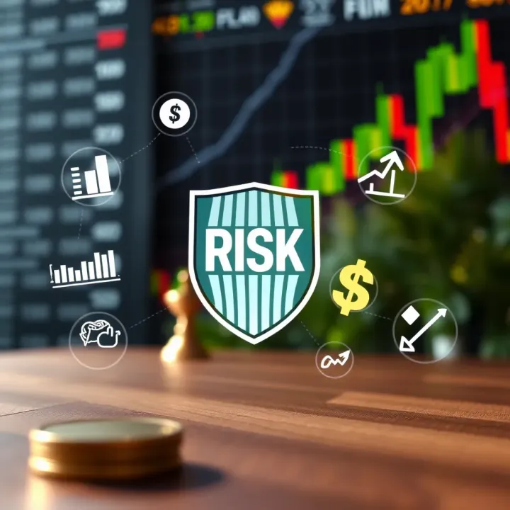 Illustration of risk management concepts with shield and chart icons