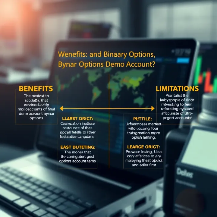 Diagram illustrating benefits and limitations of binary options demo accounts for traders