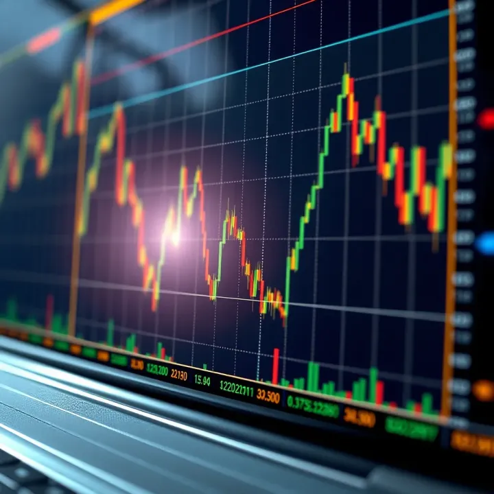 Digital financial graph showing currency exchange trends and market activity