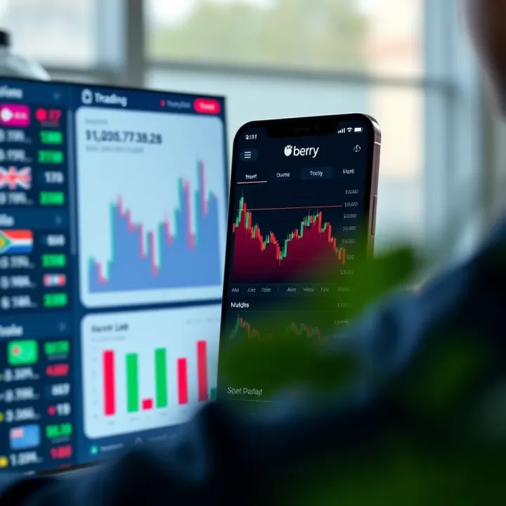 User interface of Berry trading app displaying stock market charts and portfolio overview
