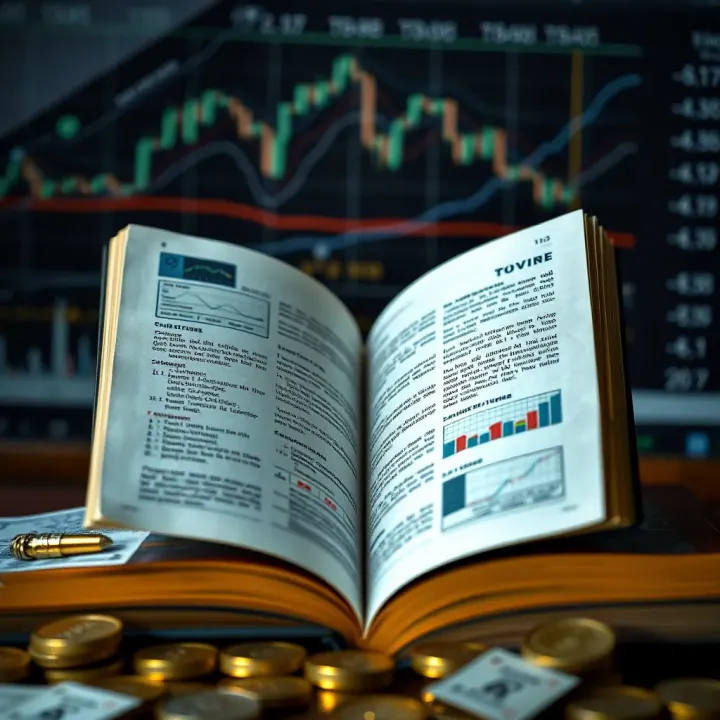 Open book with forex charts and currency symbols surrounding it