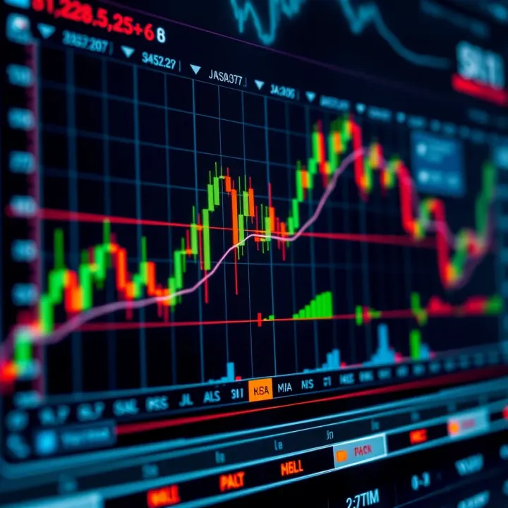 Technical chart highlighting momentum oscillators and volume bars used to assess price momentum and market activity