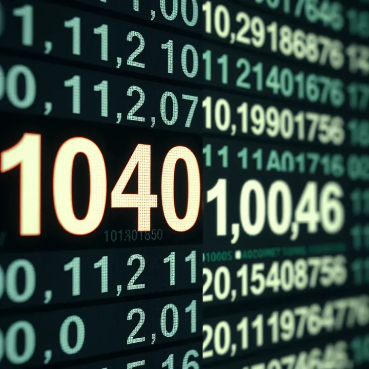 Example of binary numbers displayed alongside their decimal equivalents in a computing context
