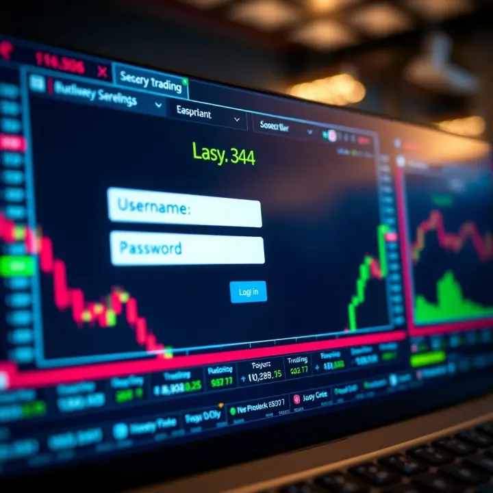 Secure login screen displaying username and password fields on a digital trading platform