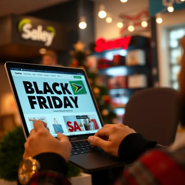 Person browsing deals on a laptop for Black Friday online shopping in South Africa
