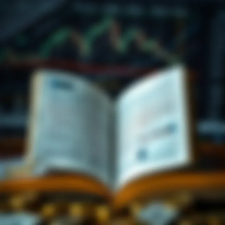Open book with forex charts and currency symbols surrounding it
