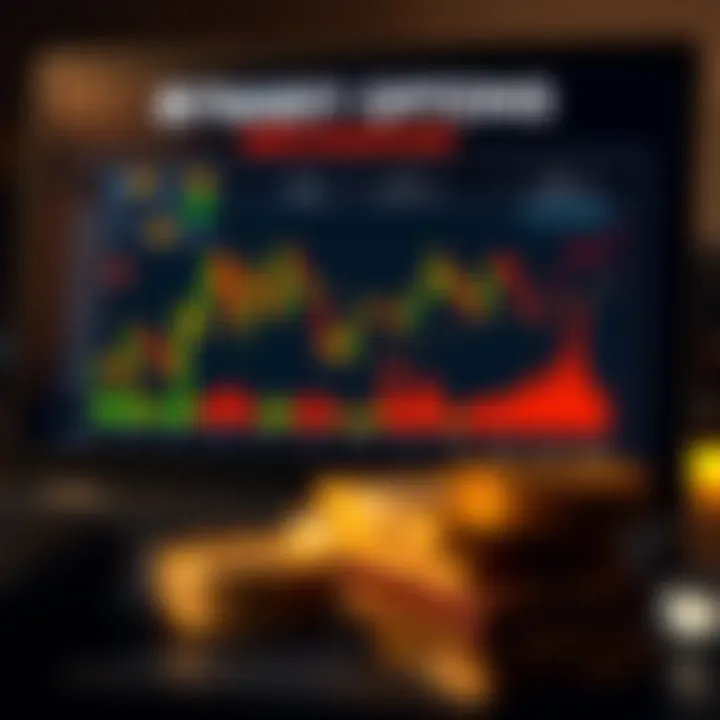 Illustration showing how binary options trading works with charts and financial symbols