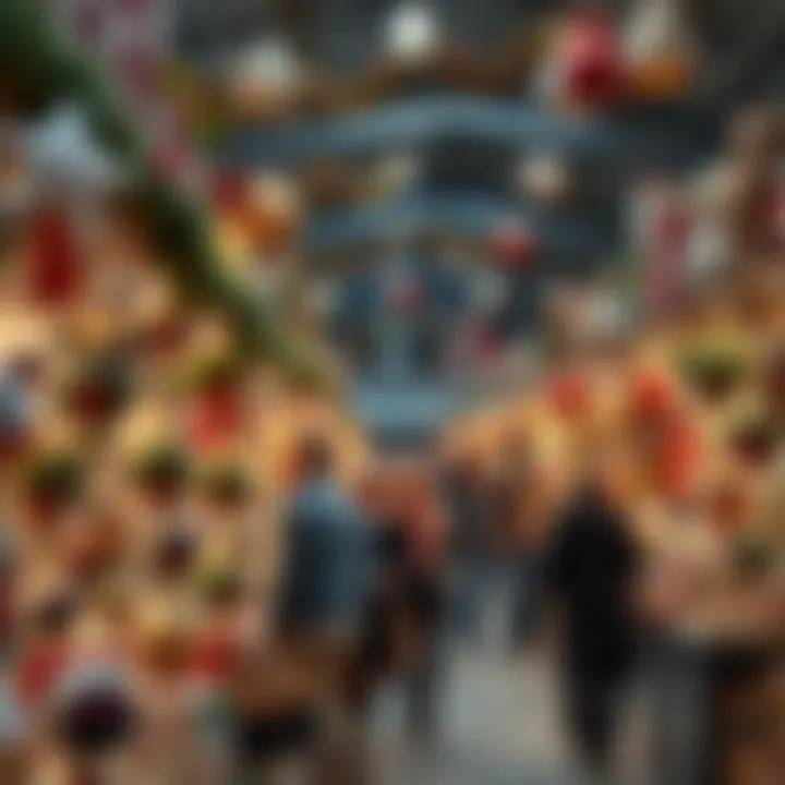 Visitors browsing through diverse merchandise with seasonal decorations visible in the background