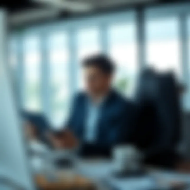 Professional analyzing risk data charts in a modern office setting