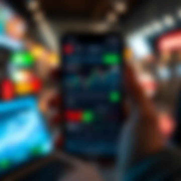 Mobile phone screen displaying a South African trading app interface with charts and market data