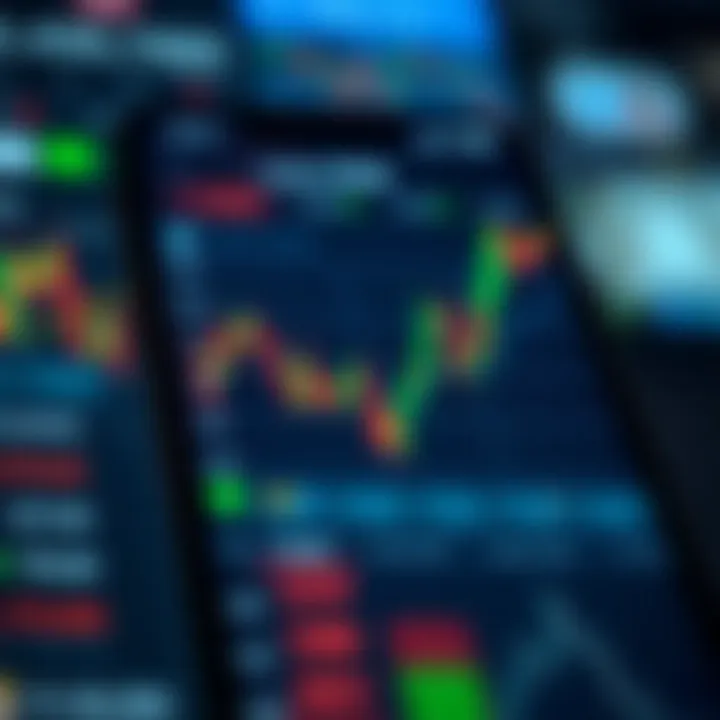 User interface of a Forex trading app showing currency pairs and live price charts