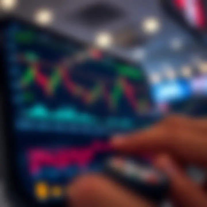 User interface of a forex trading app showing real-time currency charts and market data