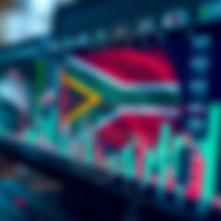Graph depicting forex market trends with South African flag overlay