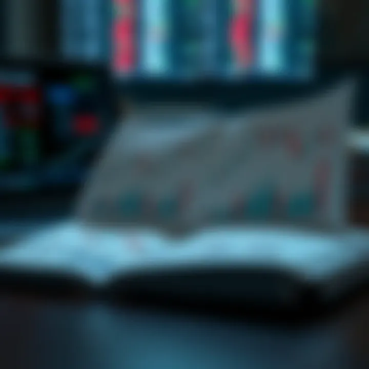 Open book displaying binary options trading concepts with charts and graphs