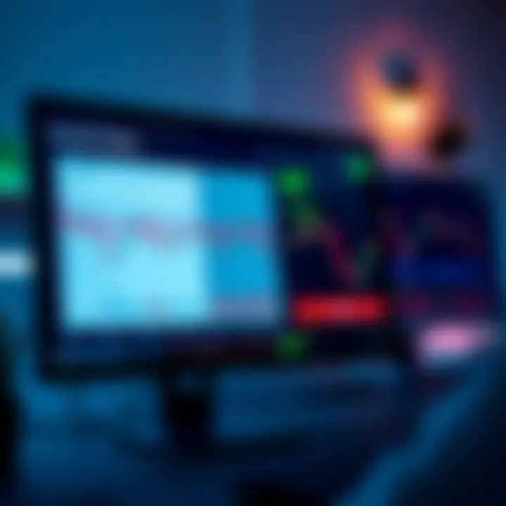 Illustration of a computer screen with demo trading interface highlighting account balance and trade options