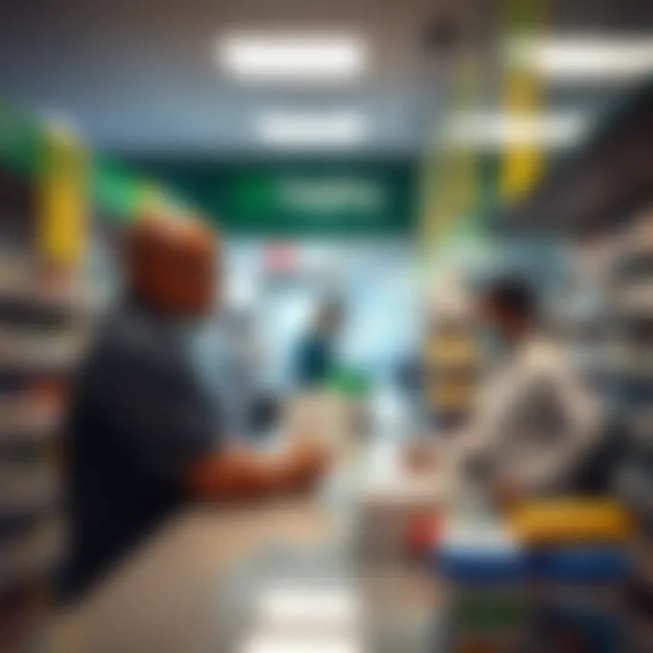 Pharmacist assisting customer with medication at the counter