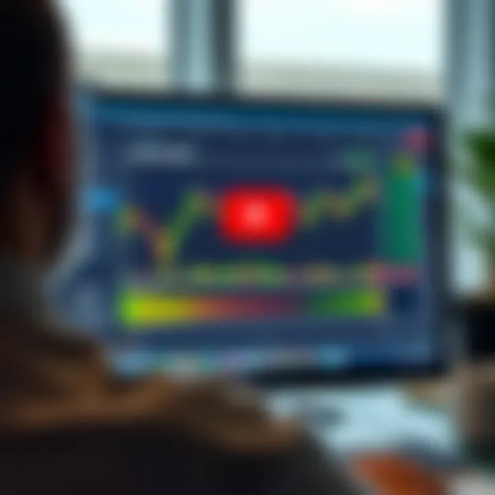 Computer screen displaying forex trading platform with educational video tutorial