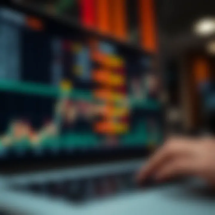 Line chart displaying fluctuating market trends with indicators for binary options trading