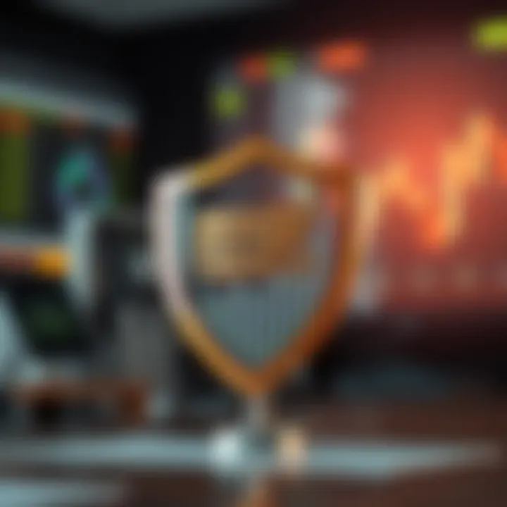 Conceptual representation of risk management with charts and protective shields