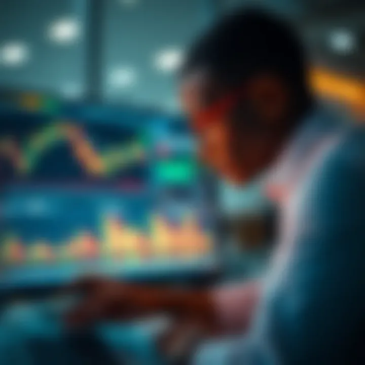 South African financial professional analyzing risk management charts on a digital screen