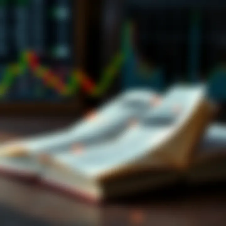 Open book with forex market graphs and currency symbols overlay