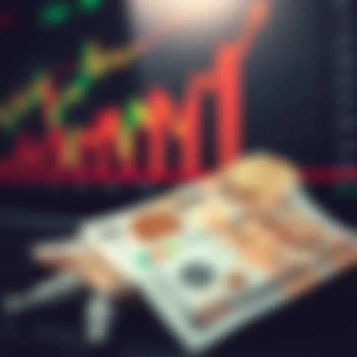 Currency notes with upward trending graph and trading platform elements