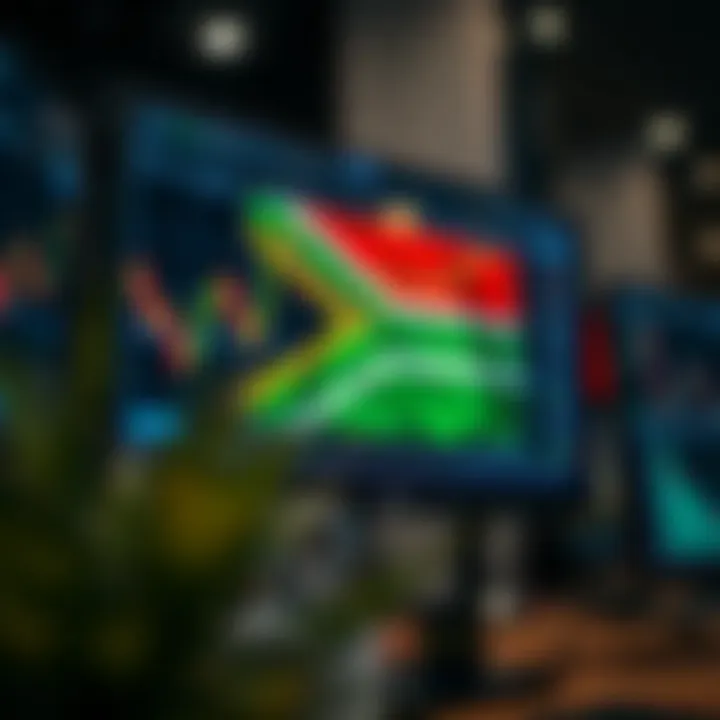 Trading Platforms and Strategies for Johannesburg Traders Computer screen displaying forex trading charts with South African flag