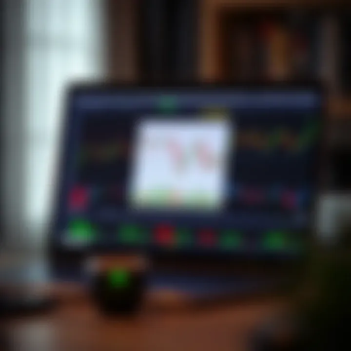 Online forex trading course displayed on a laptop screen with charts and graphs