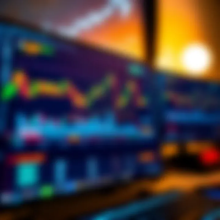 Close-up of computer screen displaying forex trading platform with currency pairs and price movements