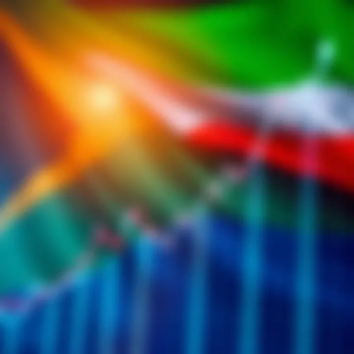 Graph showing currency exchange rates with South African flag in background