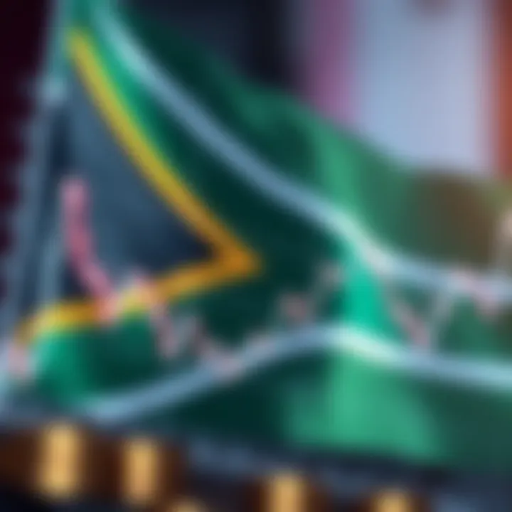 Graph showing currency exchange trends with South African flag in background