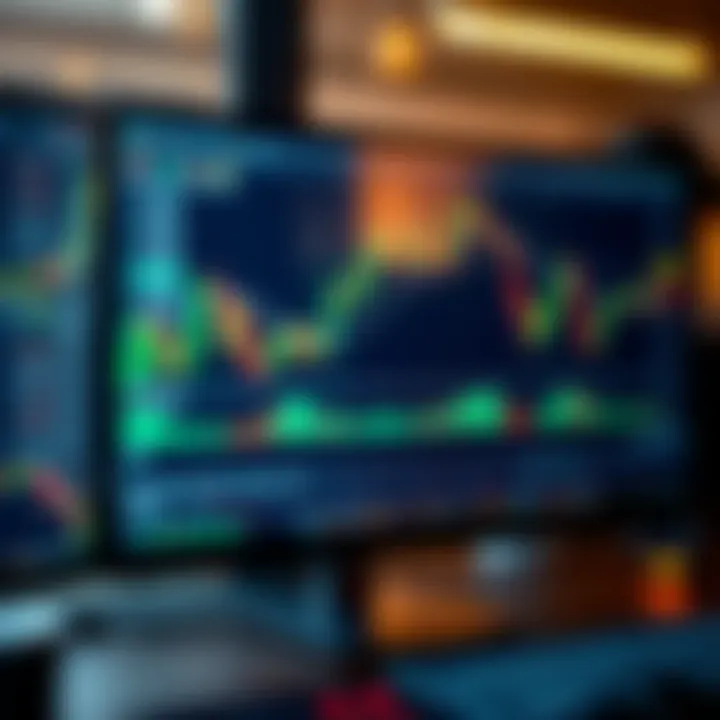 Forex trading chart displayed on a computer screen with trend lines and indicators