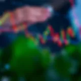 Illustration of a forex trading chart displaying currency pairs with trend lines and candlestick patterns