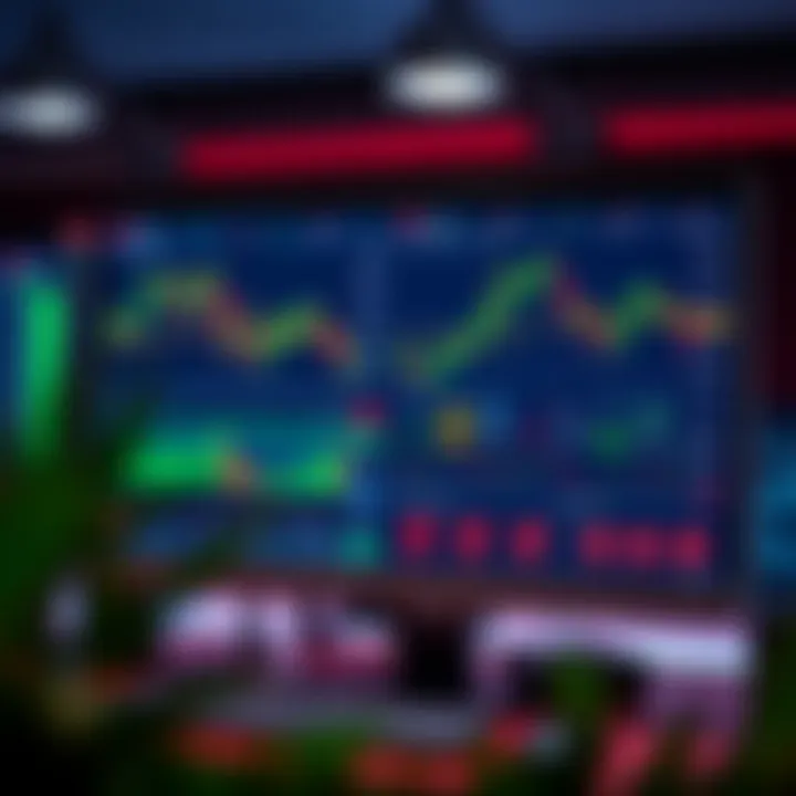 Desktop screen displaying binary options trading platform with charts and financial data