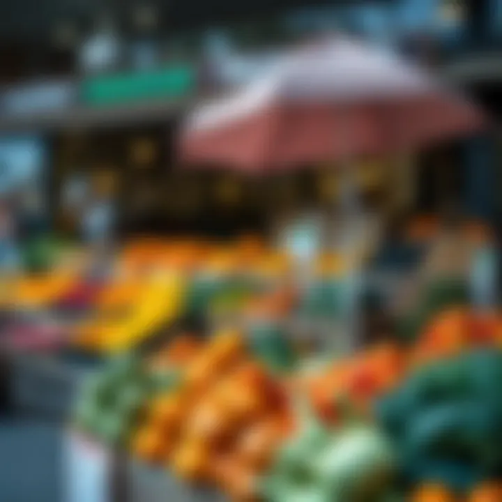 Local store front showing fresh seasonal fruits and vegetables arranged neatly for customers