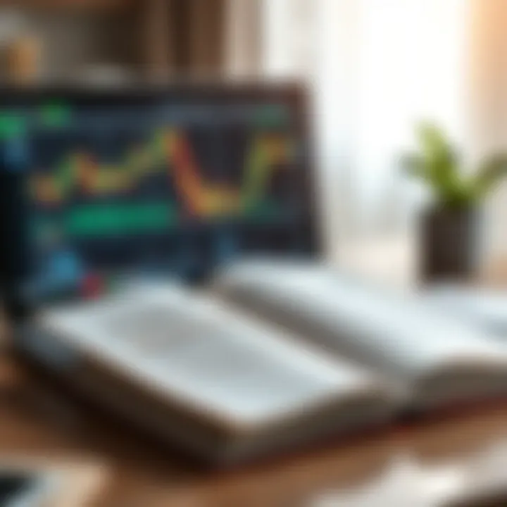 Open forex trading book beside a laptop displaying currency charts