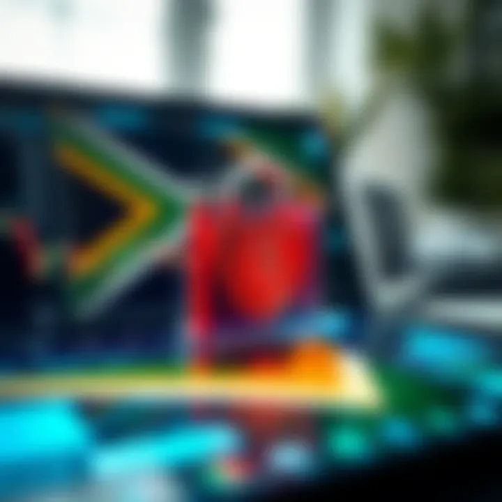 Conceptual representation of safe trading practices featuring secure digital interface and South African flag
