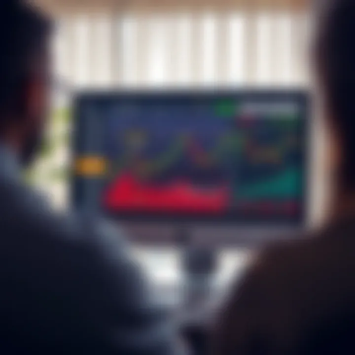 Illustration of a computer screen displaying forex market charts alongside a community platform for South African traders