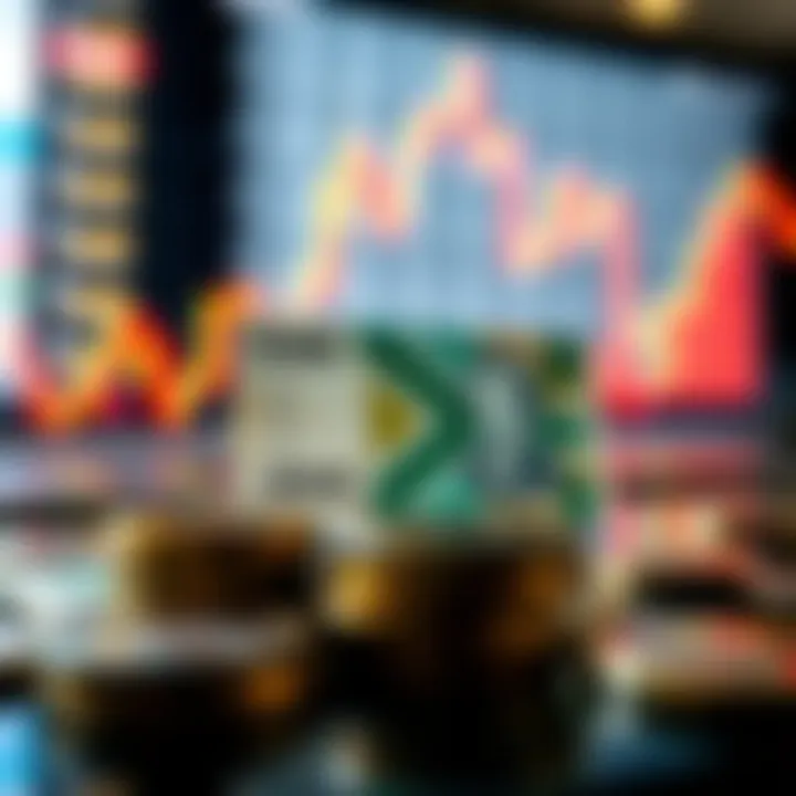 Graphical representation of forex market trends with South African rand currency symbols