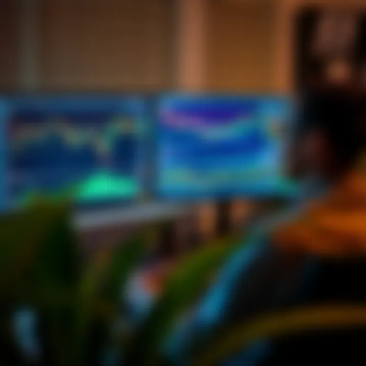 South African trader analyzing forex charts on multiple computer screens in a modern home office