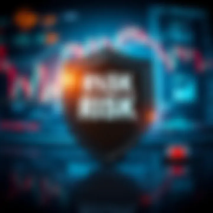 Conceptual illustration of risk management with shield and financial charts