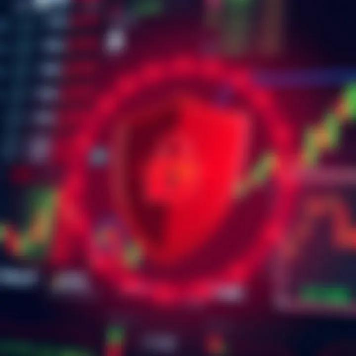 Visual representation of a shield protecting financial data and personal information from online trading fraud attempts