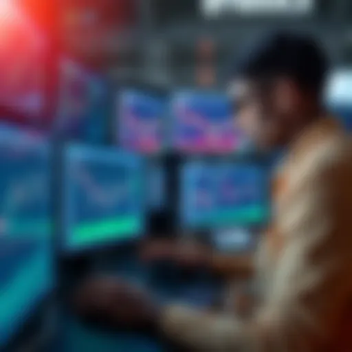 South African trader analyzing multiple screens showing binary options charts and data