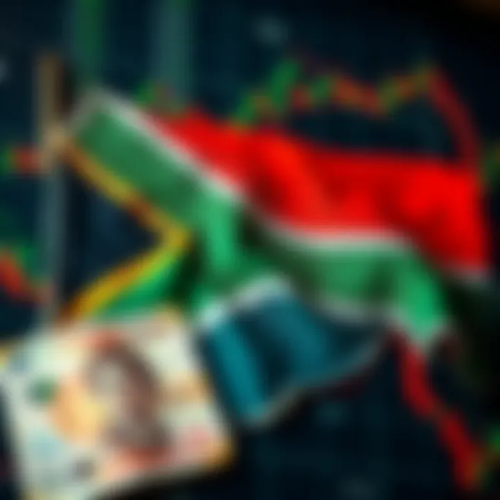 Illustration of a South African flag combined with financial graphs and currency notes