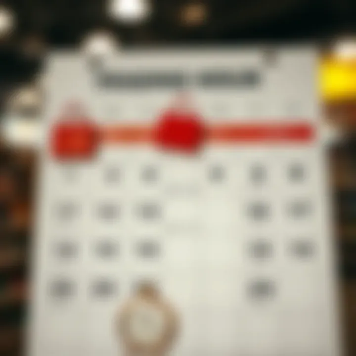 Calendar showing holiday dates marked with shopping bags and clock icons to represent store holiday schedules