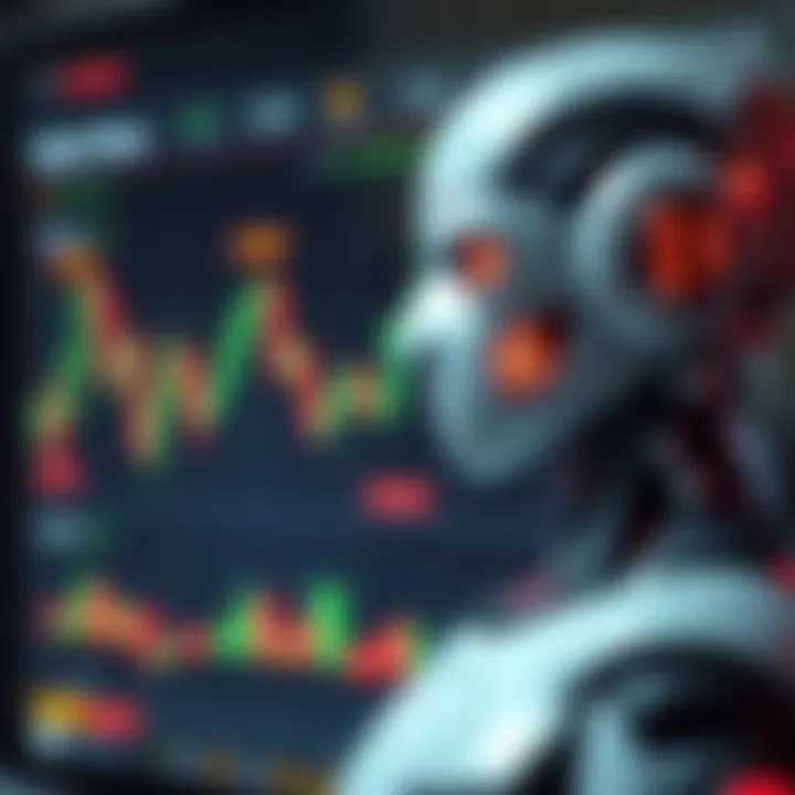 Illustration showing a digital interface with automated trading signals and binary option robot icons