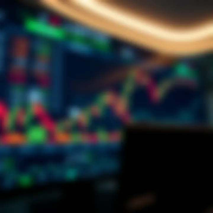Digital display of binary options trading platform with currency symbols and charts