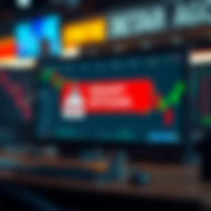 Illustration of fraudulent online trading platform on a computer screen with warning signs