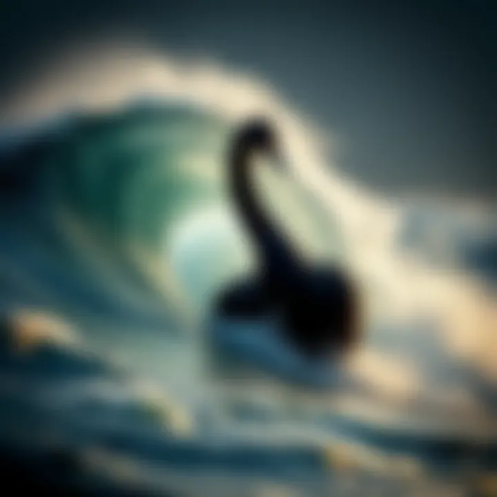 A chaotic wave symbolizing an unexpected black swan event disrupting financial markets